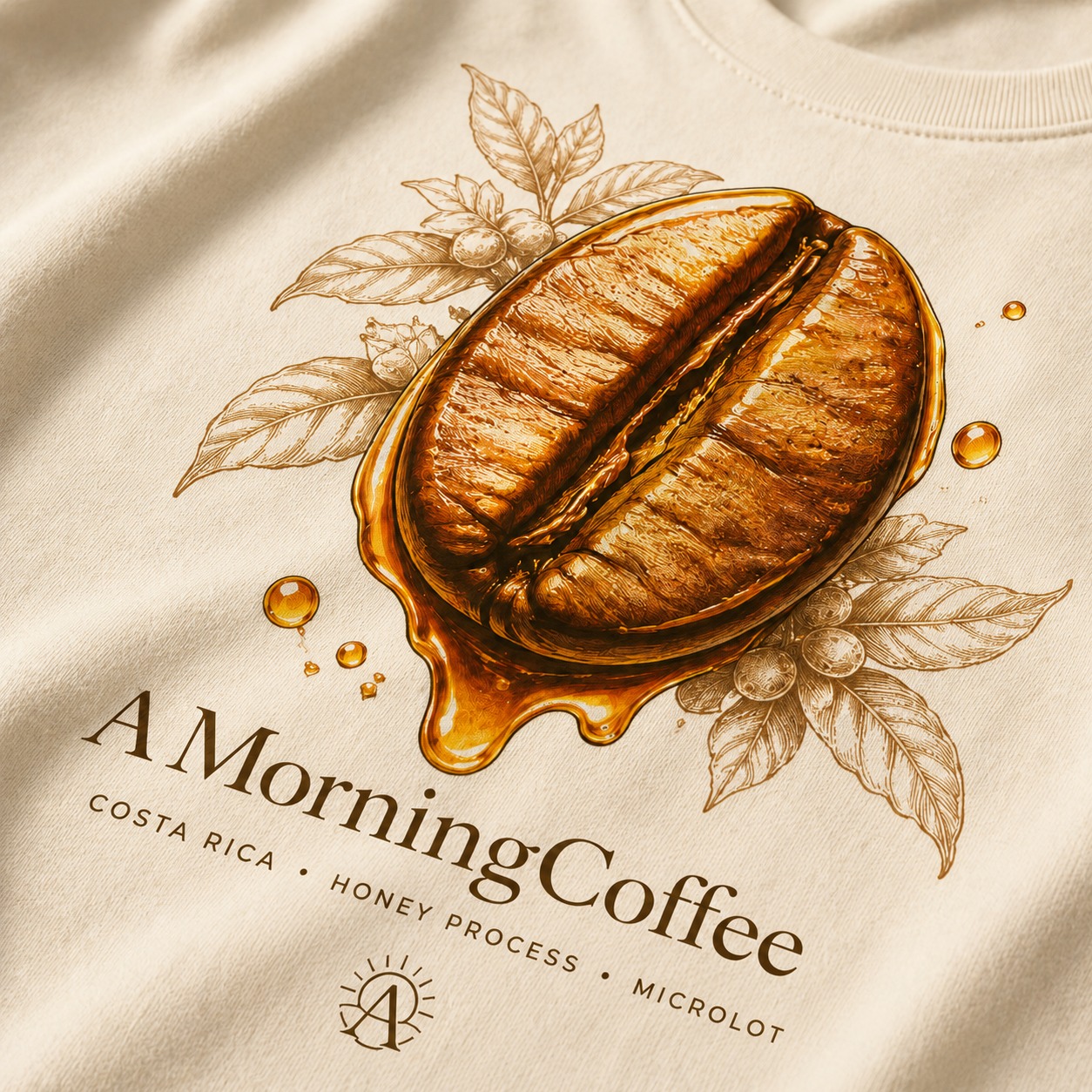 Close product photo of the AMorningCoffee botanical shirt