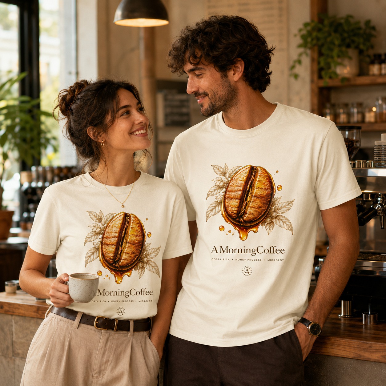 Lifestyle product photo for AMorningCoffee apparel