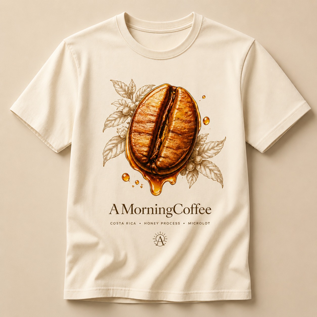 Close product photo of the AMorningCoffee honey bean shirt